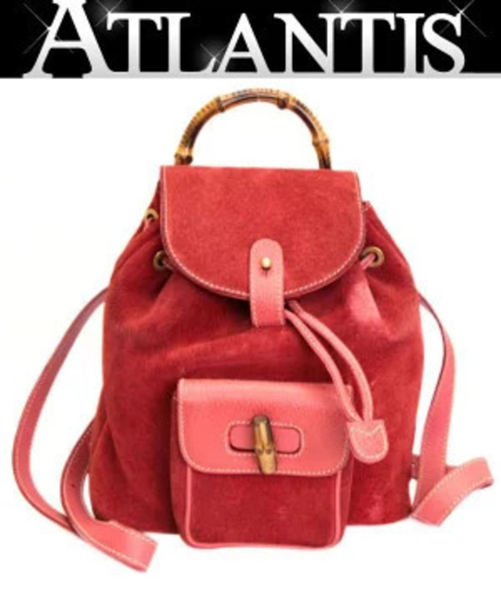Gucci Bamboo Backpack Rucksack Daybag Suede Red